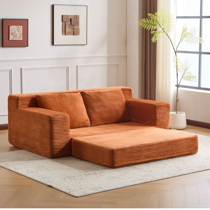 Loveseat Sofa, Comfortable Deep Seat Sofa Bed, Modern Small Corduroy Couch For Living Room Bedroom,Reversible Cushion With Pillows,No Assembly Required,Orange