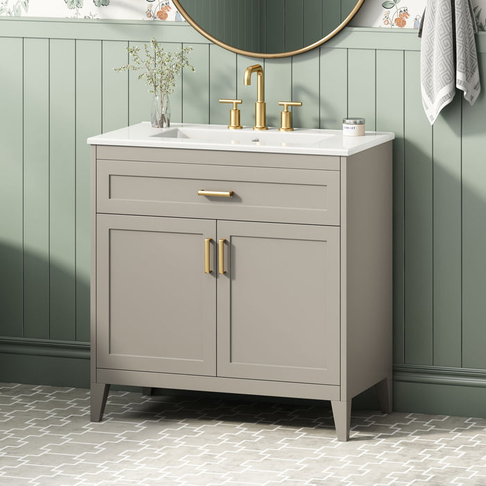30" Bathroom Vanity With Sink Top, Soft Close Double Doors & Tip Out Drawer, Adjustable Interior Shelf, Door Mounted Organizers - Beige