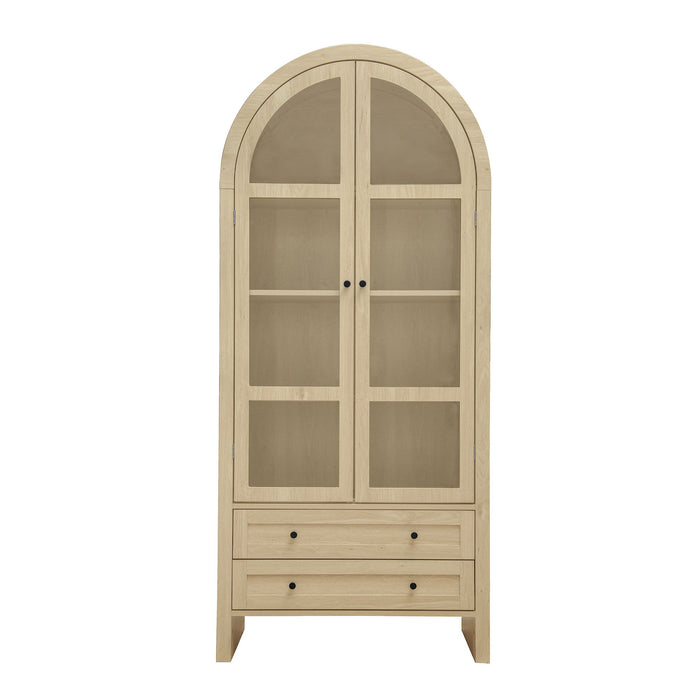Tall Arched Kitchen Pantry, Modern Farmhouse Wood Kitchen Storage Cabinets, Arched Storage Display Cabinet With Adjustable Shelves, Versatile Cupboard For Kitchen, Dining Room, Living Room - Natural