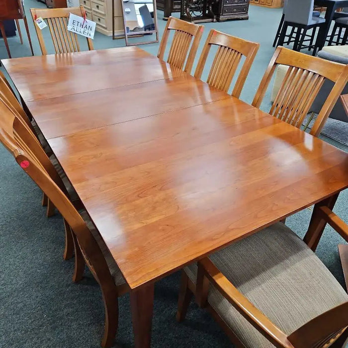ETHAN ALLEN TABLE W/ 2L AND 8 CHAIRS ASH Rock's Consign Furniture Reno