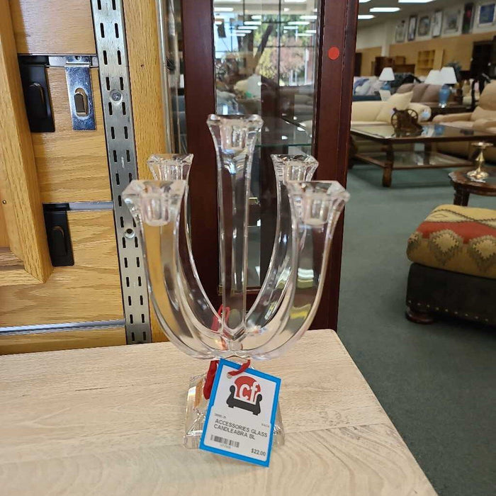 GLASS CANDLEABRA BL