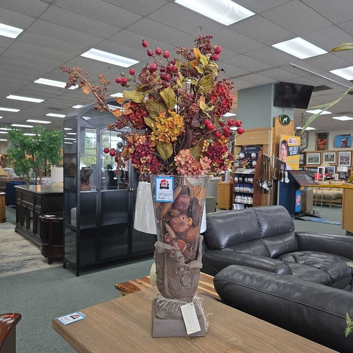 GLASS VASE + SILK PLANTS AT