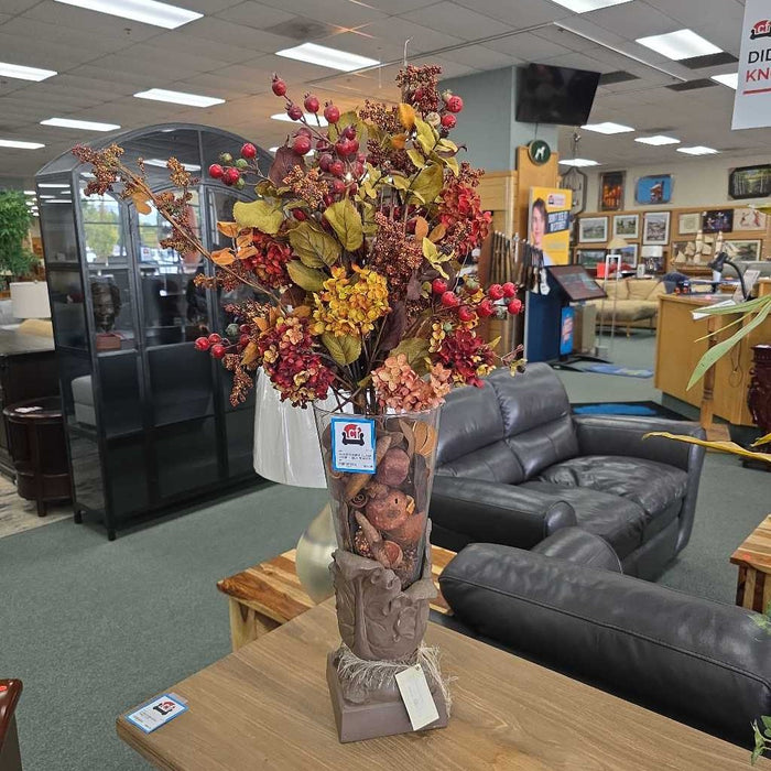 GLASS VASE + SILK PLANTS AT