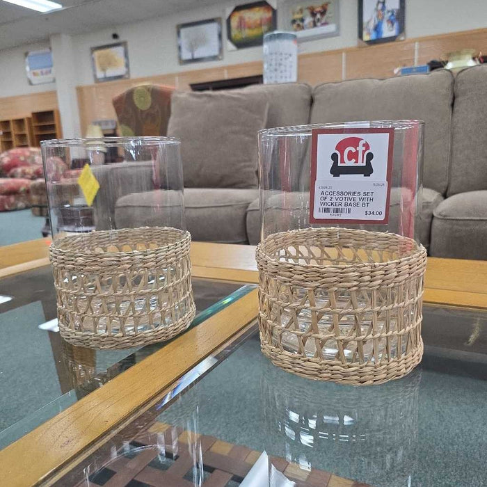 SET OF 2 VOTIVE WITH WICKER BASE BT
