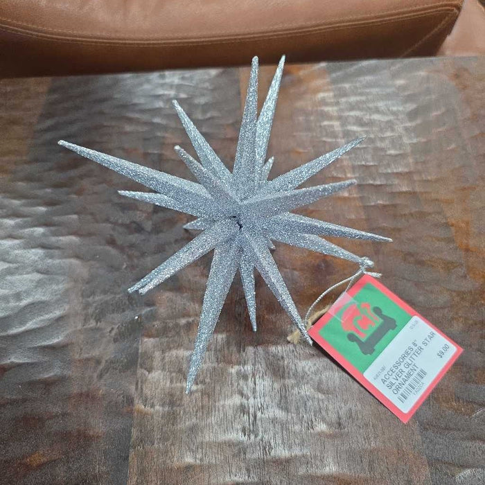 8" SILVER GLITTER STAR ORNAMENT