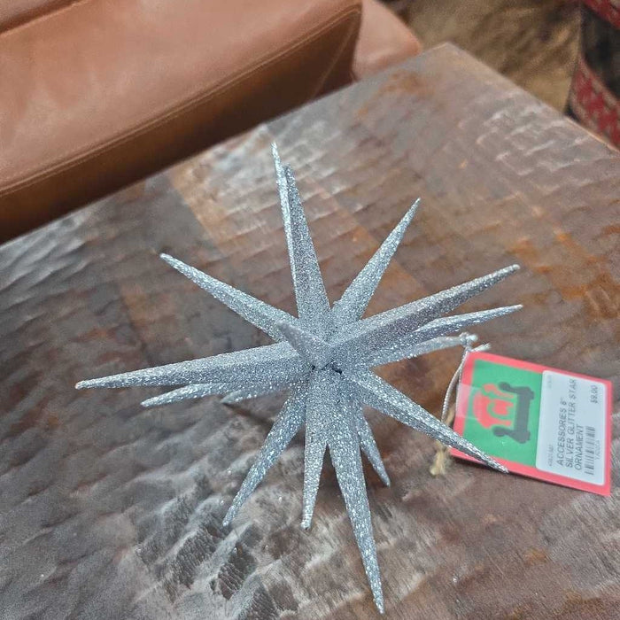8" SILVER GLITTER STAR ORNAMENT