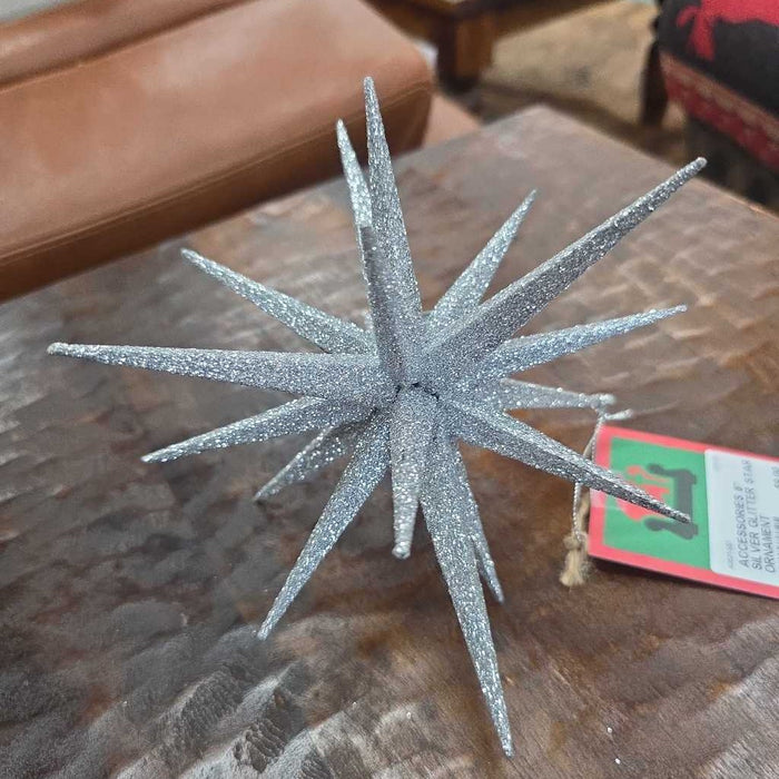 8" SILVER GLITTER STAR ORNAMENT