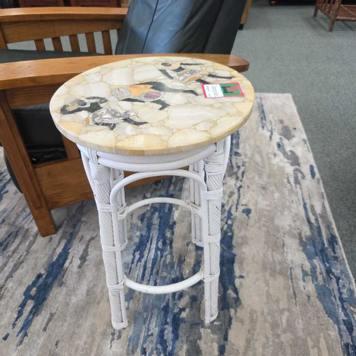 MARBLE WICKER END TABLE KL