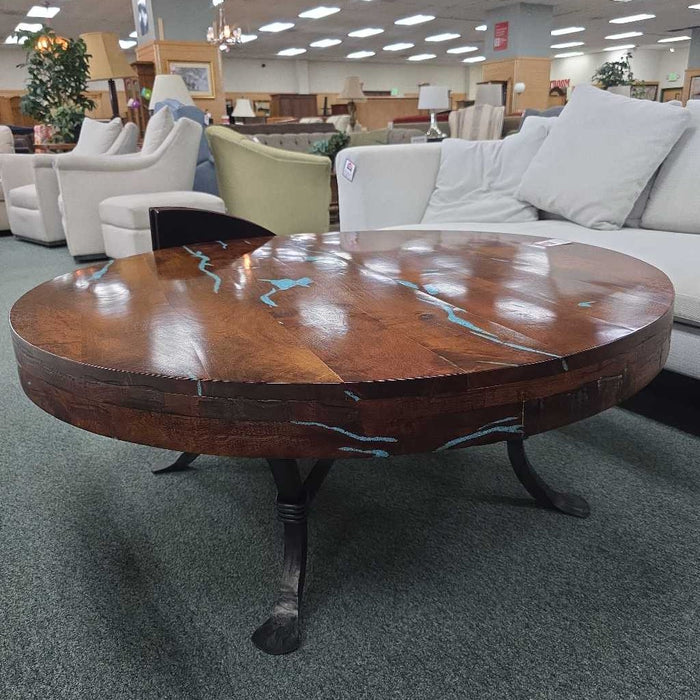 ROUND TURQUISE INLAY COFFEE TABLE MIH