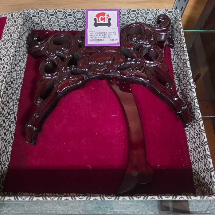 ASIAN WOOD PLATE DECOR WITH STAND LS