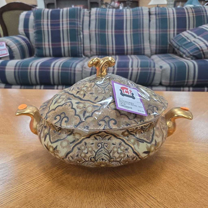 GOLD/TAN BOWL WITH LID BT