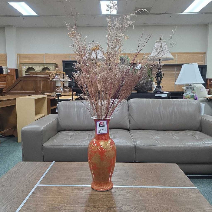 ORANGE AND GOLD VASE WITH SILK BT