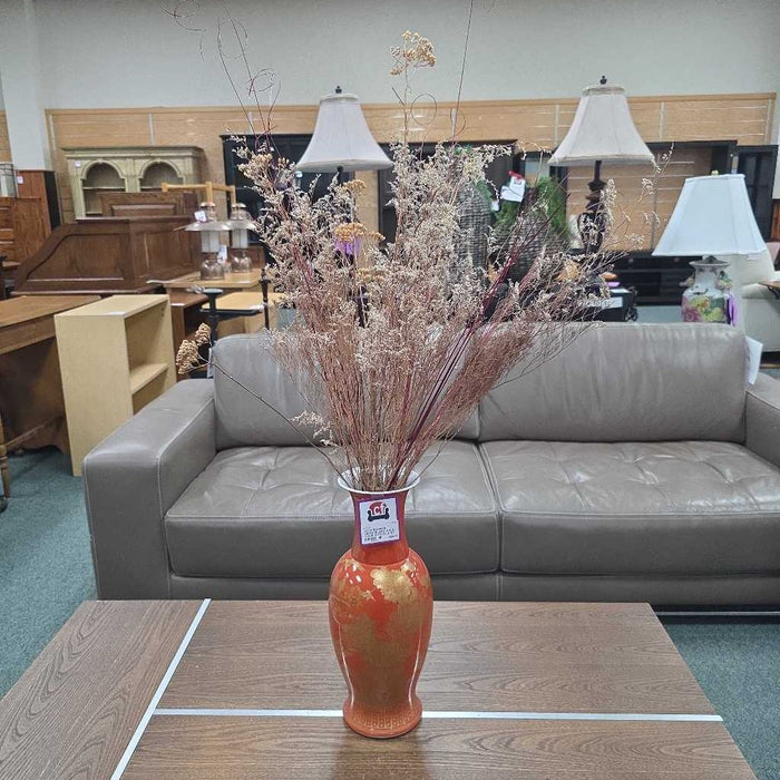 ORANGE AND GOLD VASE WITH SILK BT