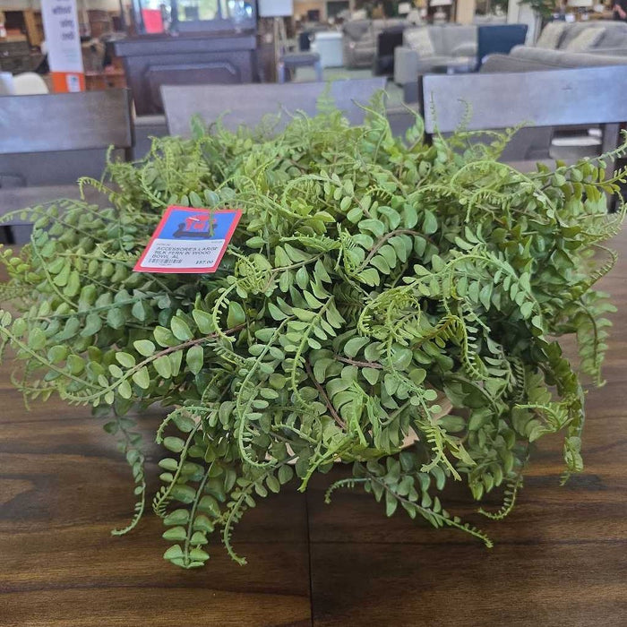 LARGE SILK FERN IN WOOD BOWL AL