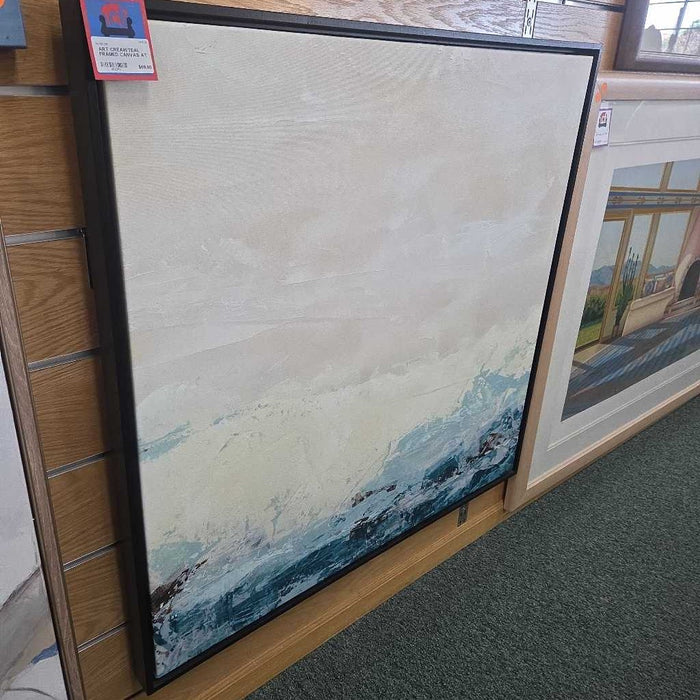 CREAM/TEAL FRAMED CANVAS AT