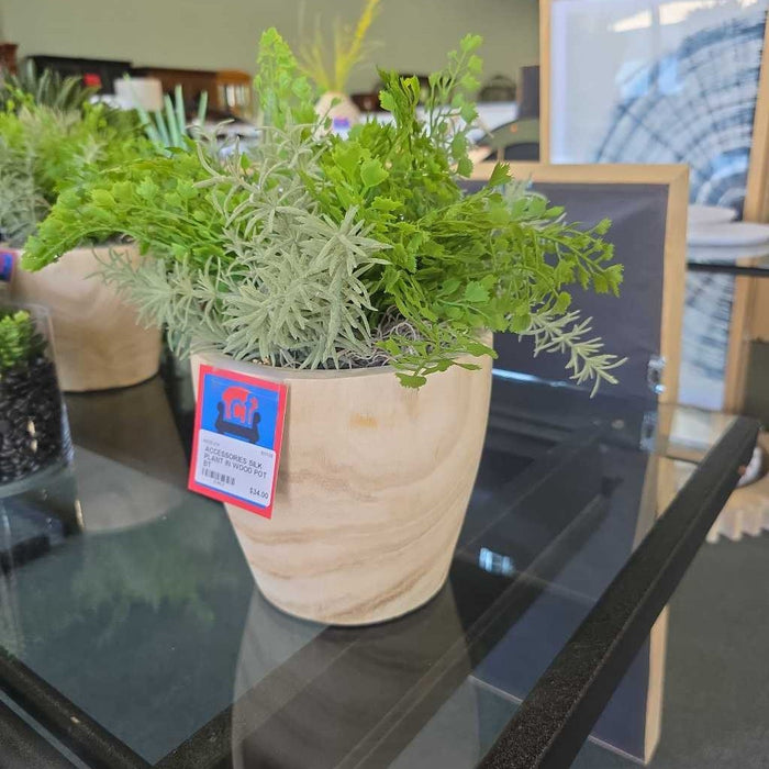 SILK PLANT IN WOOD POT BT