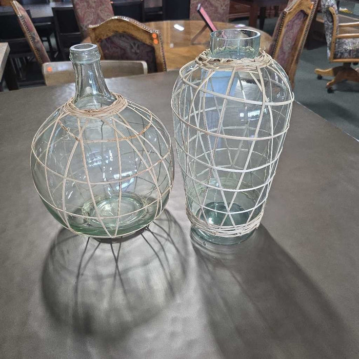 SET OF 2 GLASS RATTAN WRAPPED BT
