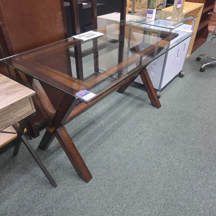 POTTERY BARN AVA GLASS TOP DESK BAH