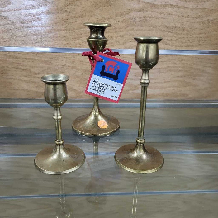 SET OF 3 BRASS CANDLE HOLDERS S