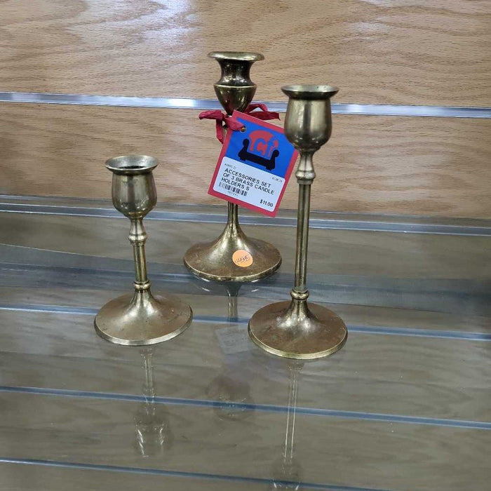 SET OF 3 BRASS CANDLE HOLDERS S