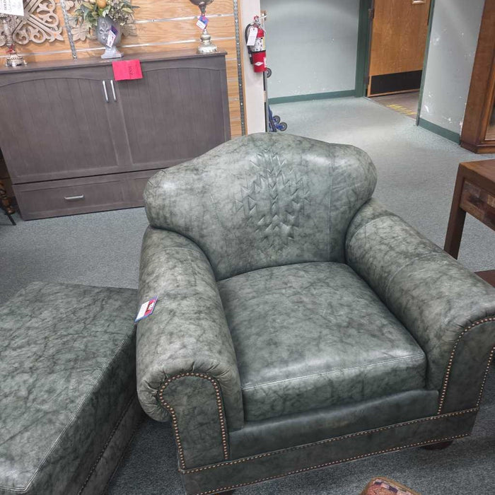 GREEN ACCENT CHAIR & OTTO BAH