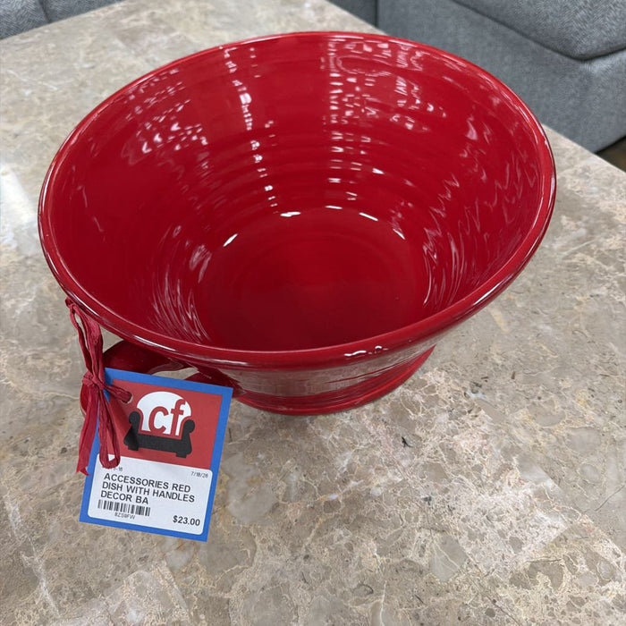 RED DISH WITH HANDLES DECOR