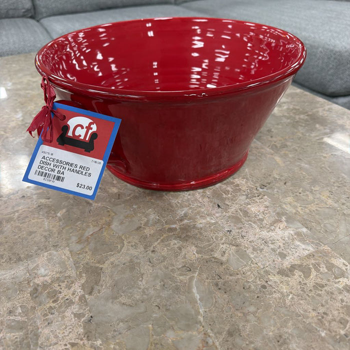 RED DISH WITH HANDLES DECOR