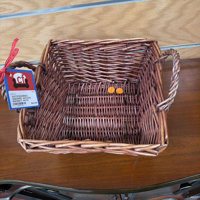 SQUARE WOVEN BASKET WITH HANDLES DECOR