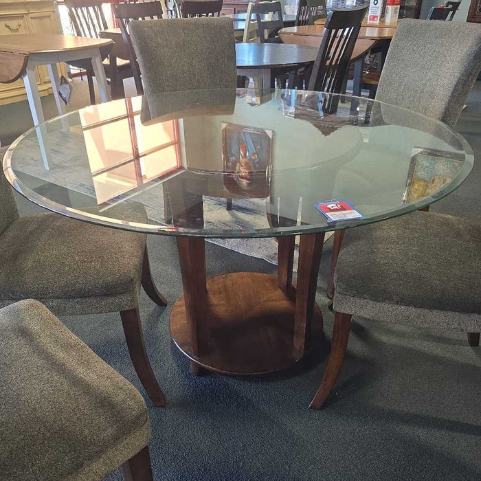 ROUND GLASS TABLE 6 CHAIRS LSH