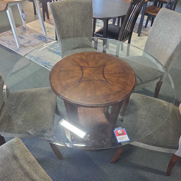 ROUND GLASS TABLE 6 CHAIRS LSH