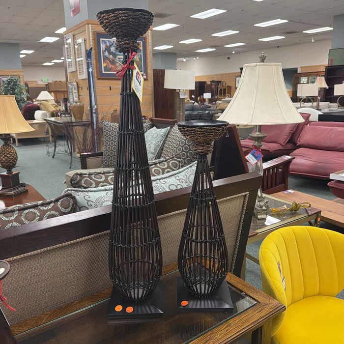 SET OF 2 WICKER CANDLEHOLDERS