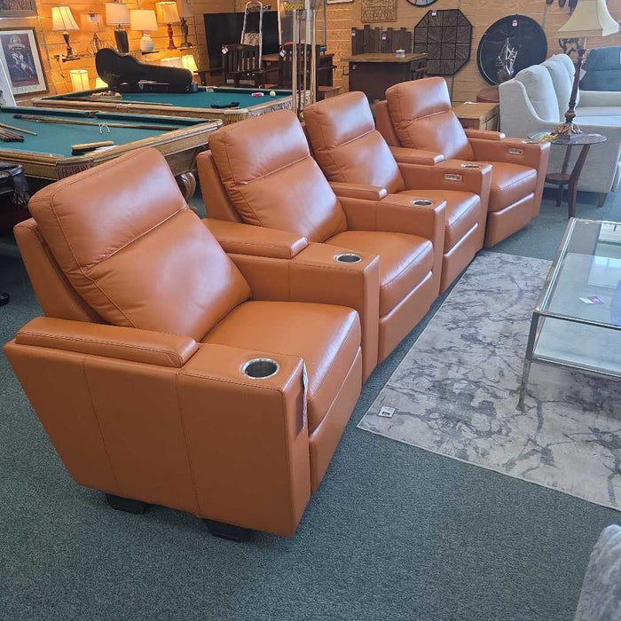 OMNIA 4PC ORANGE LEATHER THEATRE SEATING