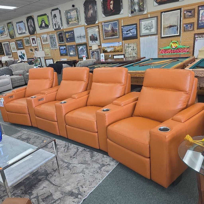 OMNIA 4PC ORANGE LEATHER THEATRE SEATING