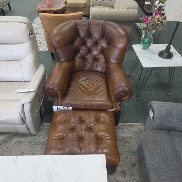 RESTORATION HARDWARE CHURCHILL CHAIR WITH OTTOMAN KLH
