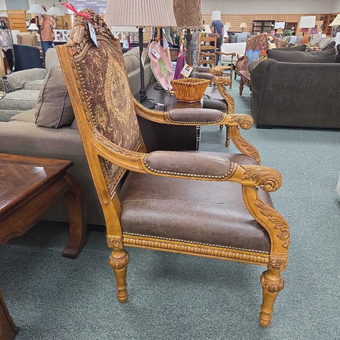 CARVED WOOD ACCENT CHAIR BAH