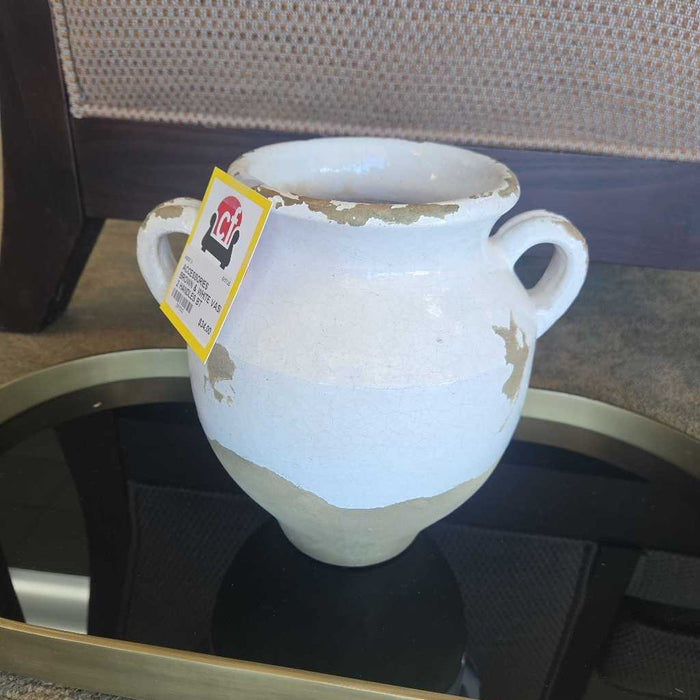 BROWN & WHITE VASE 2 HANDLES BT