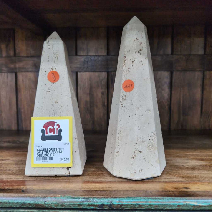 SET OF 2 TRAVERTINE OBELISK LS