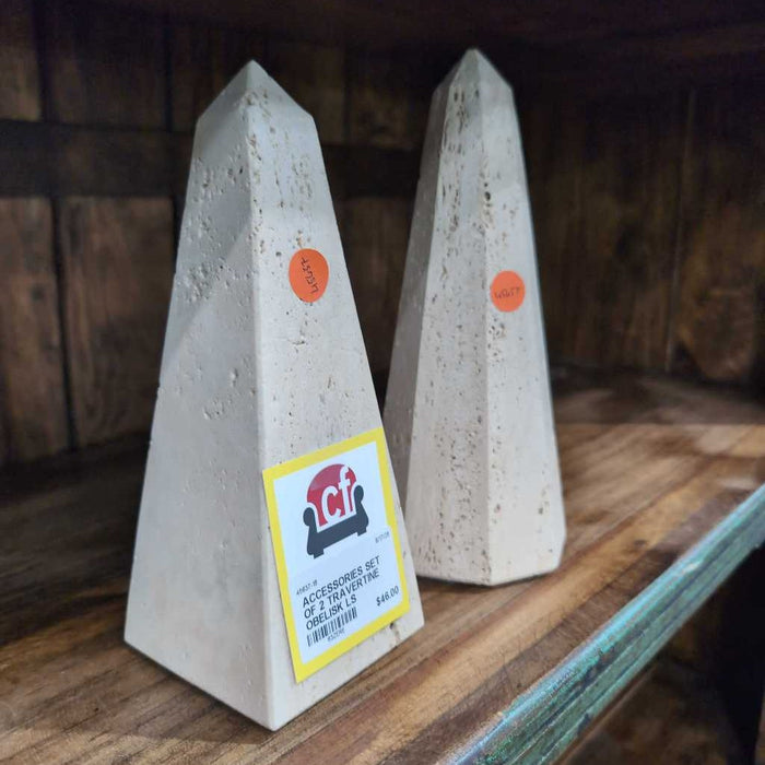 SET OF 2 TRAVERTINE OBELISK LS