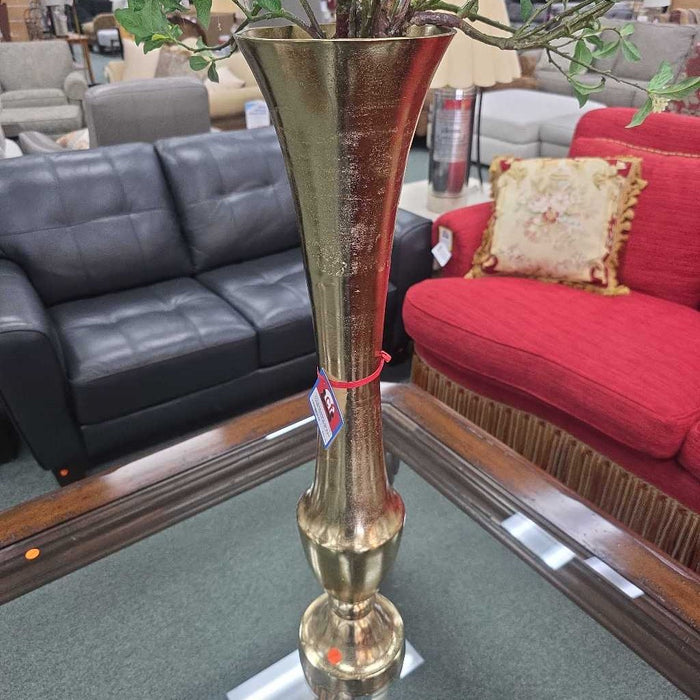 BRASS VASE WITH SILK AT