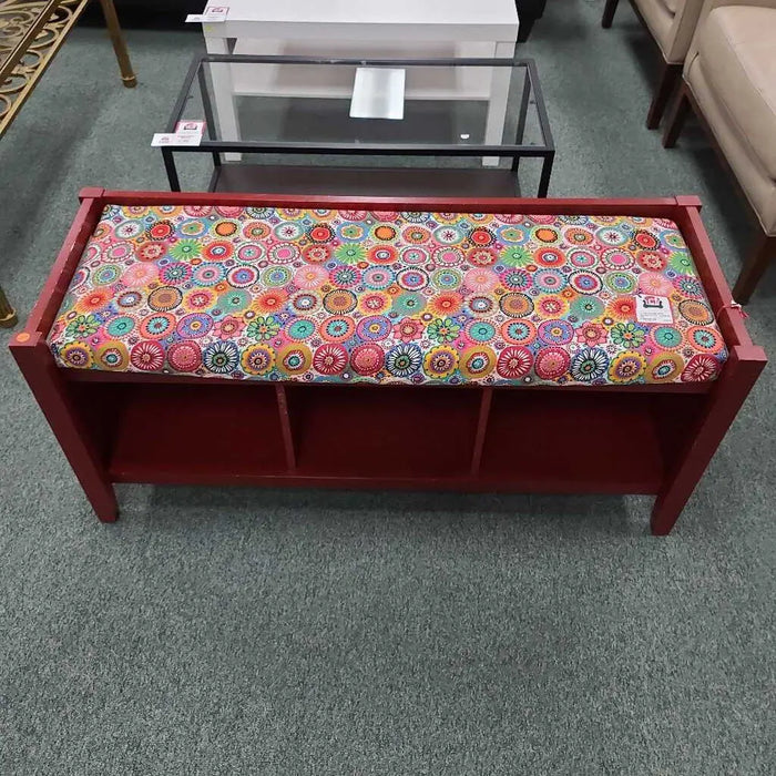RED BENCH WITH CUSHION AS Rock's Consign Furniture Reno