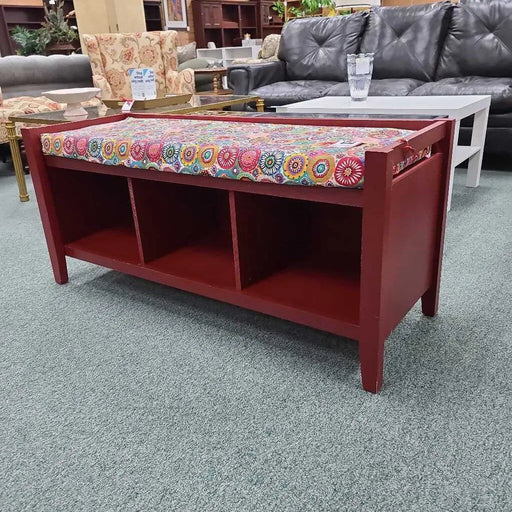 RED BENCH WITH CUSHION AS Rock's Consign Furniture Reno