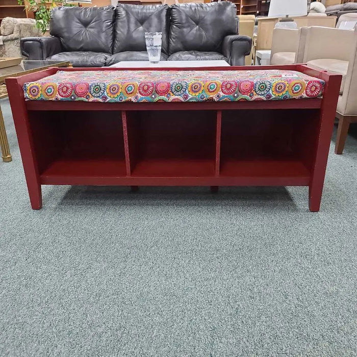 RED BENCH WITH CUSHION AS Rock's Consign Furniture Reno