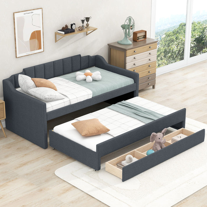Upholstered Simple Design Daybed With Trundle And 3 Drawers
