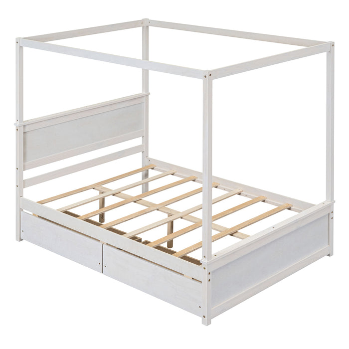 Canopy Platform Bed With Drawers, Support Slats, No Box Spring Needed