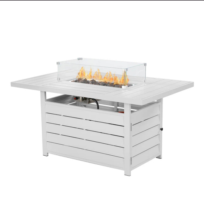 Rectangular Propane Fire Pit Table With Burner, Lava Rock, Waterproof Cover