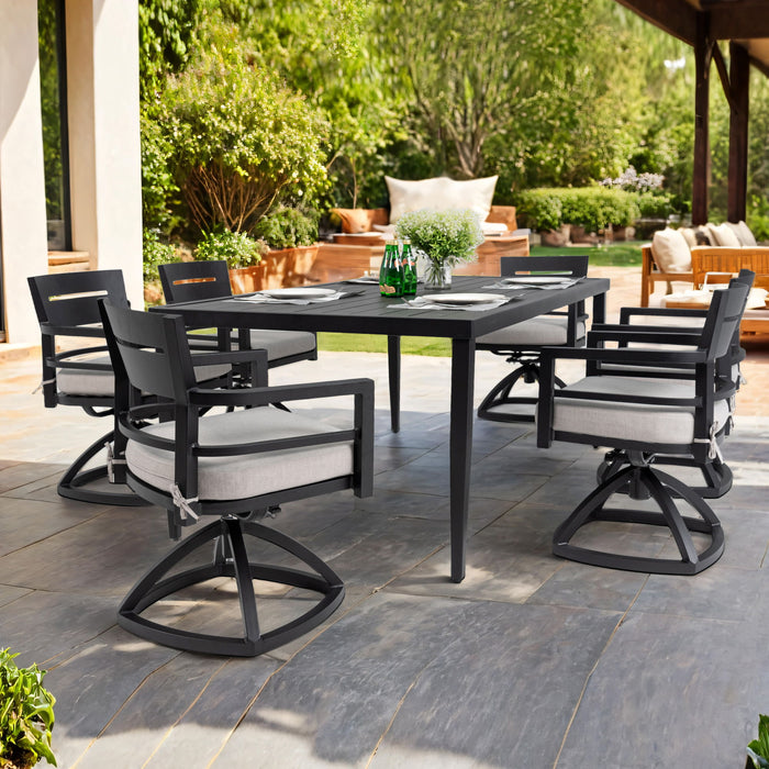 Outdoor Modern Dining Set, Chairs Sunbrella Cushioned And Dining Table With Umbrella Hole