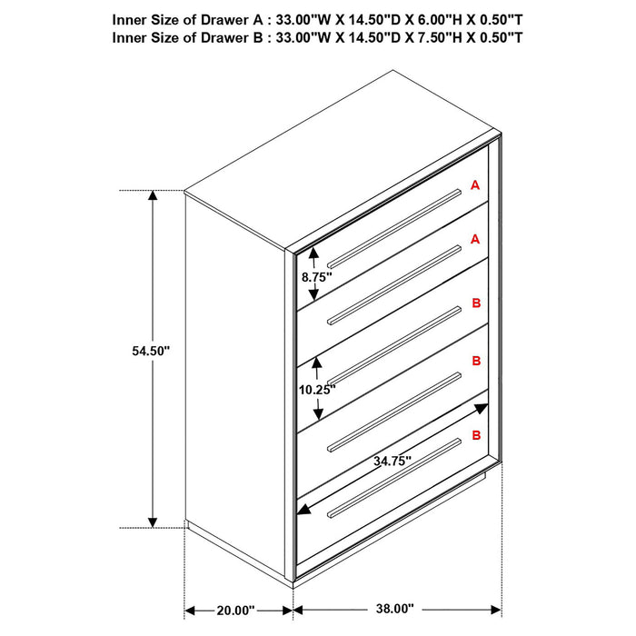 Prescott - 5 Drawer Chest - Brown
