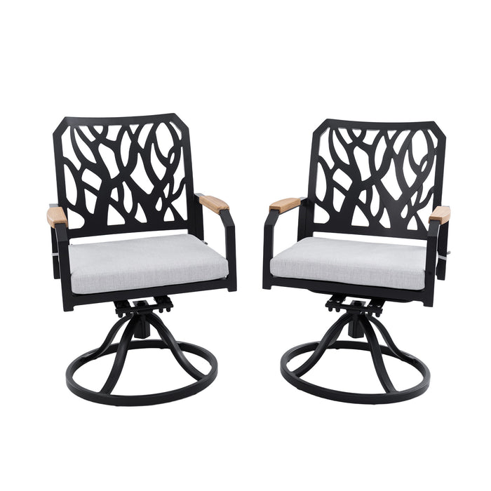 Outdoor Patio Swivel Rocker With Outdoor Grade Sunbrella Cushions, Branch Like Backrest (Set of 2) - Bourbon Brown