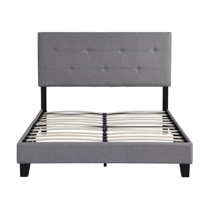 Modern Upholstered Platform Bed Frame With Button Tufted Linen Headboard And Wood Slat Support