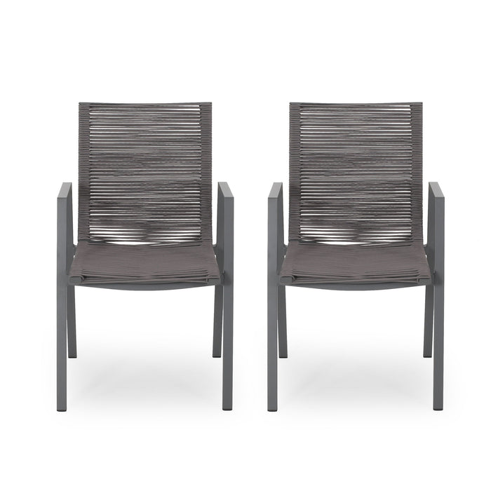 Outdoor Modern Aluminum Dining Chair Set With Rope Sea (Set of 2)